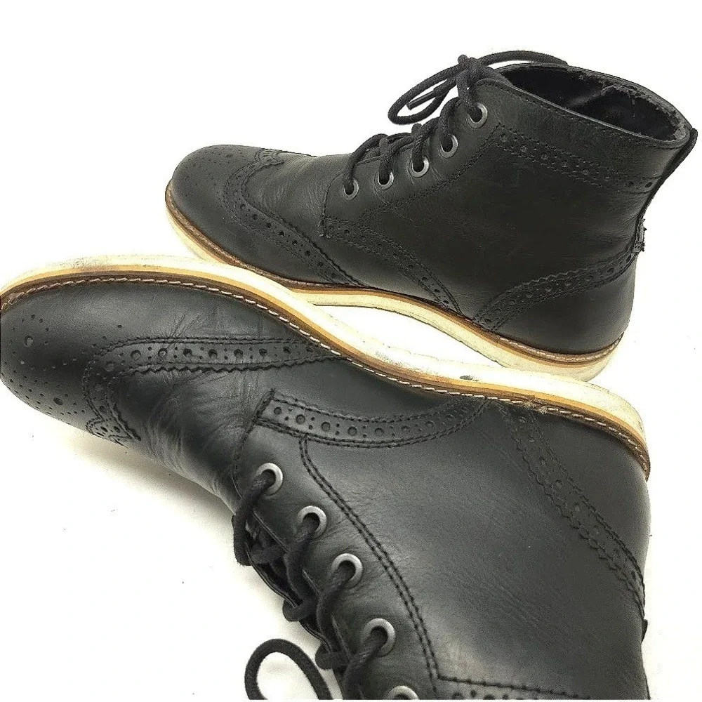 Crevo Men's Boardwalk Leather Ankle Boots Black‎ Lace-Up Size 9.5